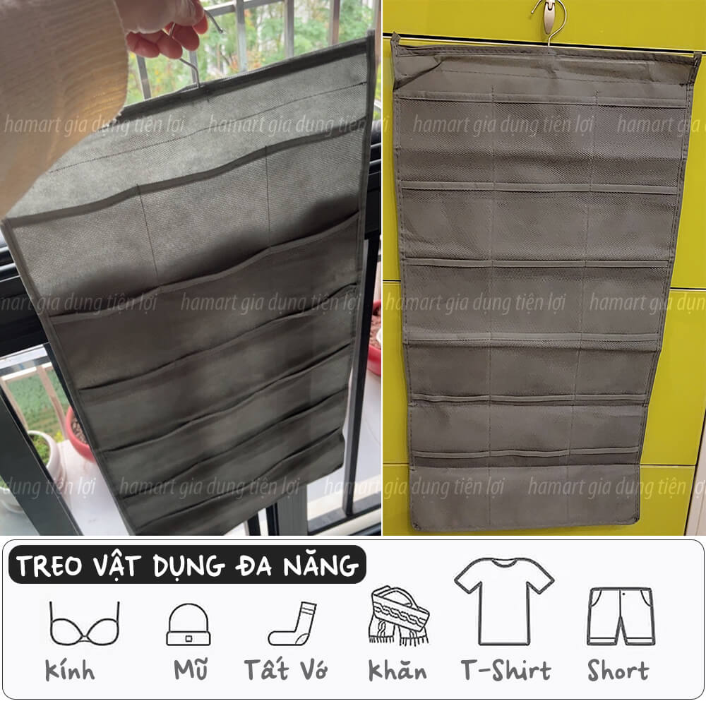 Túi Treo Quần Áo Lót Vải Lưới Nhiều Ngăn Để Đồ Tất Vớ Thoáng Khí Đa Năng Đinh Móc Dán Tường Hamart