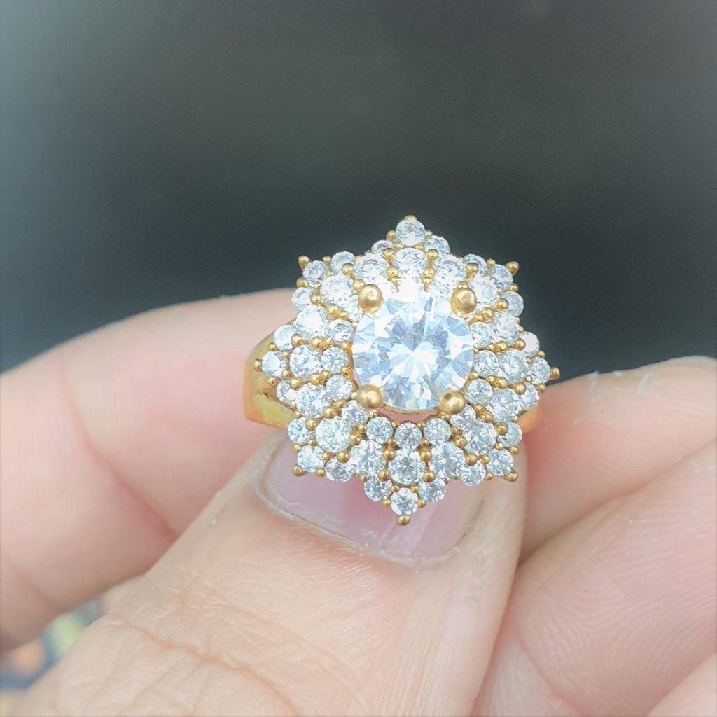 Nhẫn Full Xoàn Kiểu Hoa 8 Cánh Vàng Đá Vonfram Cao Cấp-Bao dùng 5 năm