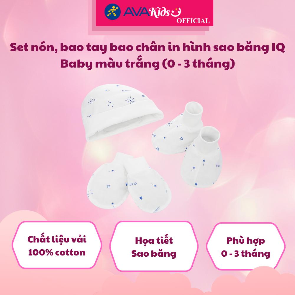 Set nón, bao tay bao chân in hình sao băng IQ Baby màu trắng (0 - 3 tháng) - Hàng Chính Hãng
