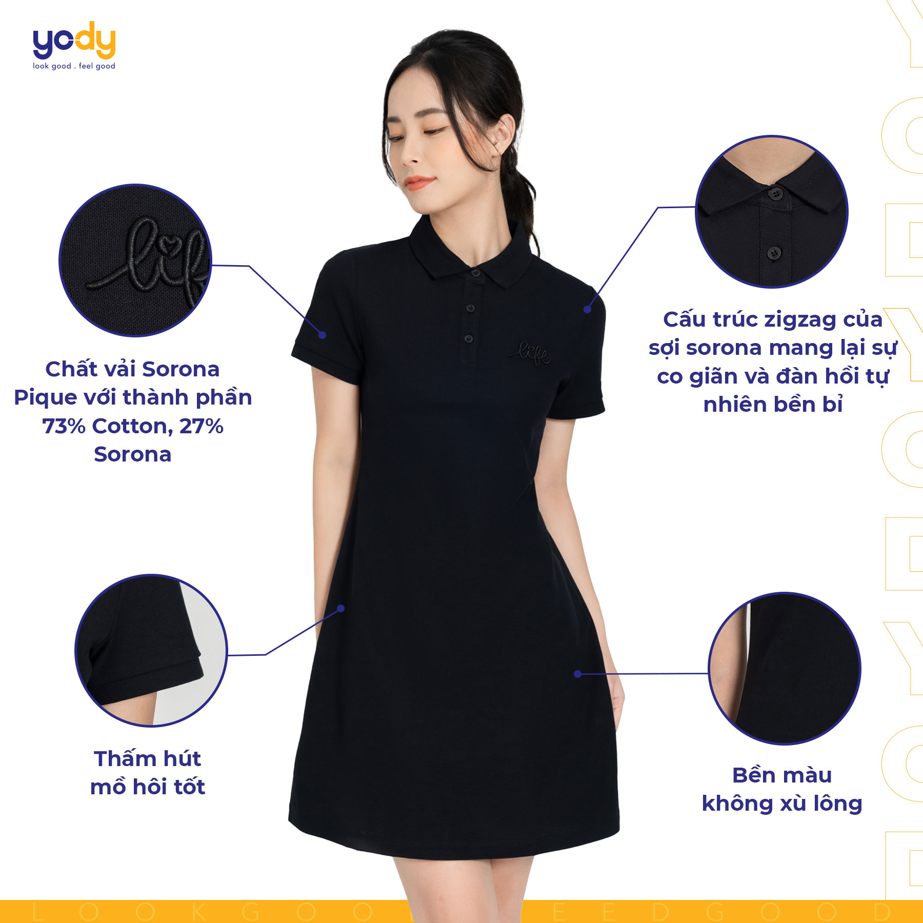 Váy thun polo nữ YODY cộc tay có cổ chất liệu cotton mềm mại thoải mái - VPN5004