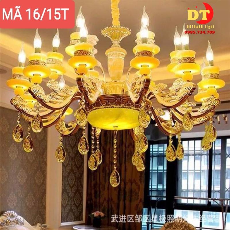 Đèn chùm chao đá tay mạ DOTHANH LIGHT 16, trang trí phòng khách tân cổ điển DCN