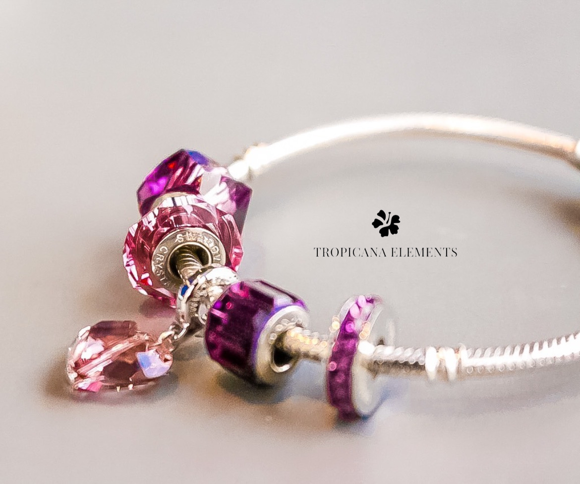 Lắc Tay Tropicana Phối Charm Swarovski Pave Tim Tím