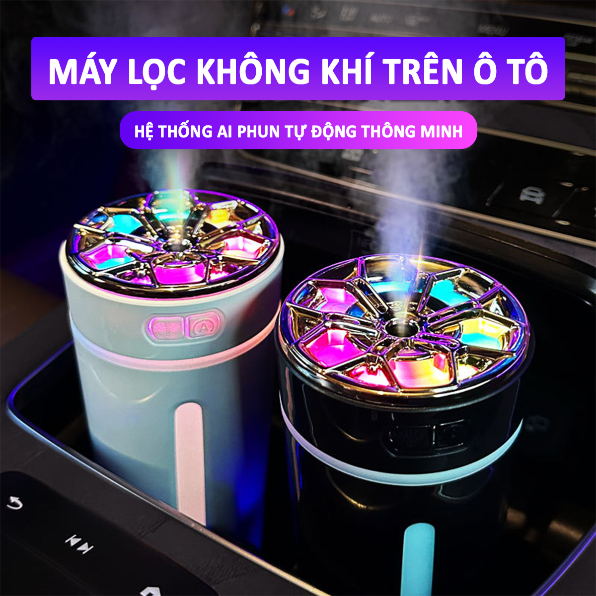 Máy tạo độ ẩm trên ô tô công nghệ AI, 6 lõi lọc và 2 chế độ phun - D1676