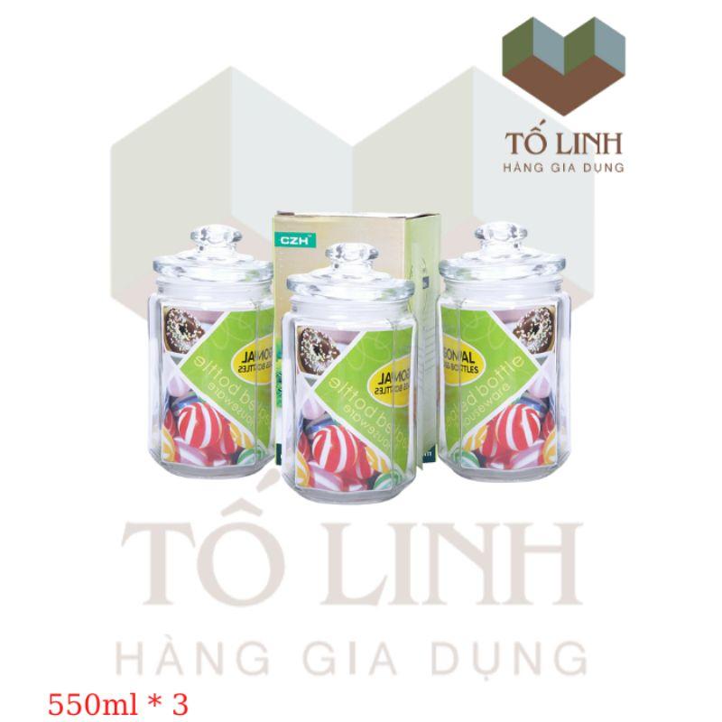 Bộ 3 Combo Hủ Thủy Tinh Cao Cấp 550ml,,Hủ thủy tinh cao cấp Glass 550ml