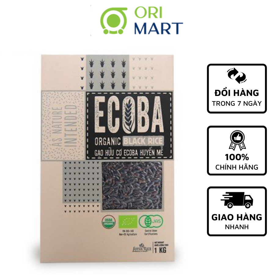 Gạo Lứt Hữu Cơ ECOBA Huyền Mễ Cao Cấp Thơm Ngon Dẻo Ngọt Hỗ Trợ Giảm Cân Túi 1kg ORIMART