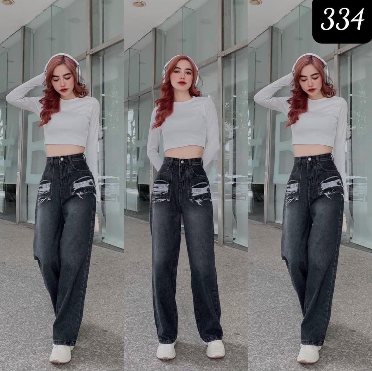  QUẦN JEAN DÀI ỐNG RỘNG LƯNG CAO RÁCH - QUẦN BÒ NỮ CULOTTES SUÔNG 59