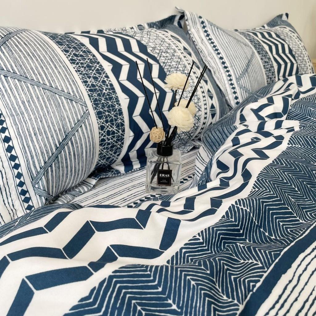 Bộ chăn ga gối Cotton Poly M2T bedding xương sóng âm, vỏ chăn mền, drap giường và 2 vỏ gối