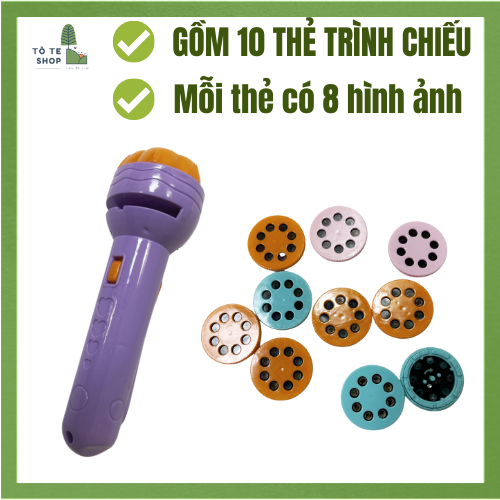 Đồ chơi đèn pin chiếu hình 10 đĩa gồm 80 hình cho các bé, hình ảnh sắc nét, ngộ nghĩnh, đèn pin chiếu bóng