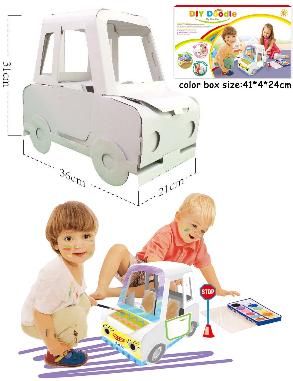 Mô hình xe ô tô bằng giấy cho  bé tô màu Z005 - Họa tiết ngẫu nhiên