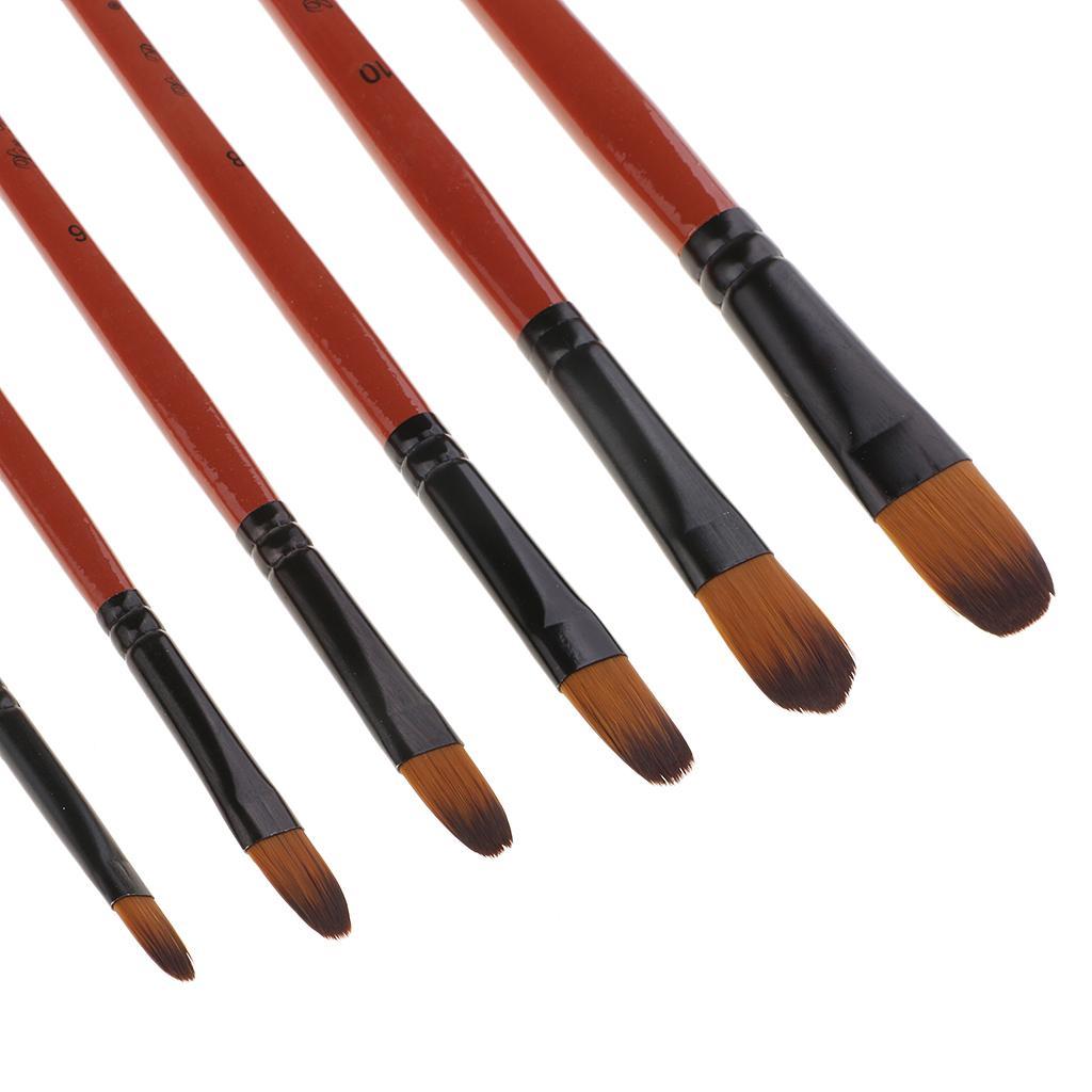 6 Pieces Nylon Hair Paint Brush Set Professional  Paint Brushes