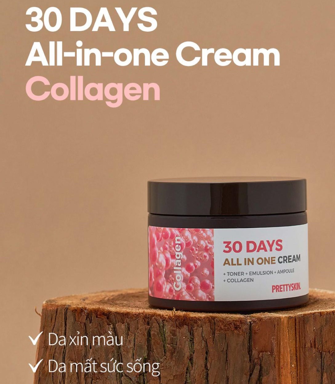 Kem Dưỡng Da Ngăn Lão Hóa Prettyskin 30 Days All In One Collagen 100ml