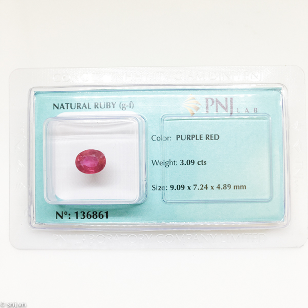 Viên ruby oval mài giác làm nhẫn mặt dây 3.09ct 136861