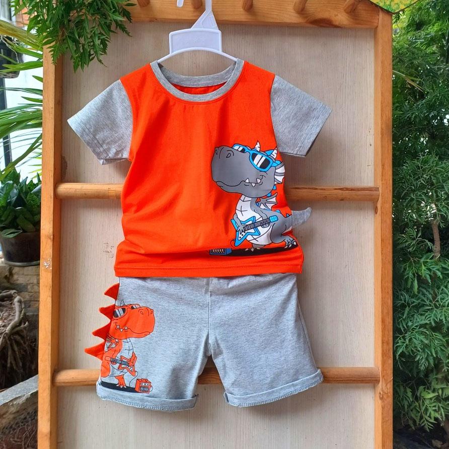 Bộ thun cotton mềm mại hình khủng long có vây siêu cute cho bé trai ( 2 màu)