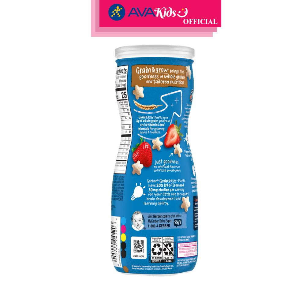 Bánh ăn dặm Gerber Puffs vị dâu, táo lon 42g (từ 8 tháng) - Hàng Chính Hãng