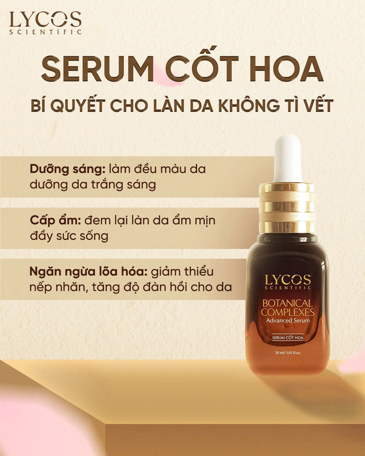 Tinh Chất Serum Cốt Hoa Lycos Serum Dưỡng Sáng Da 30 ml : dưỡng ẩm, sáng da, ngừa lão hóa, làm dịu da kích ứng