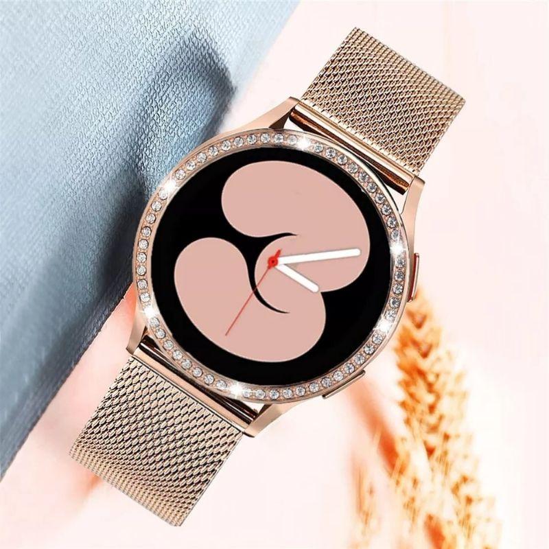 Khung viền bezel đính hạt 42mm và dây Milanese 20mm dành cho Samsung Galaxy Watch 4 42mm