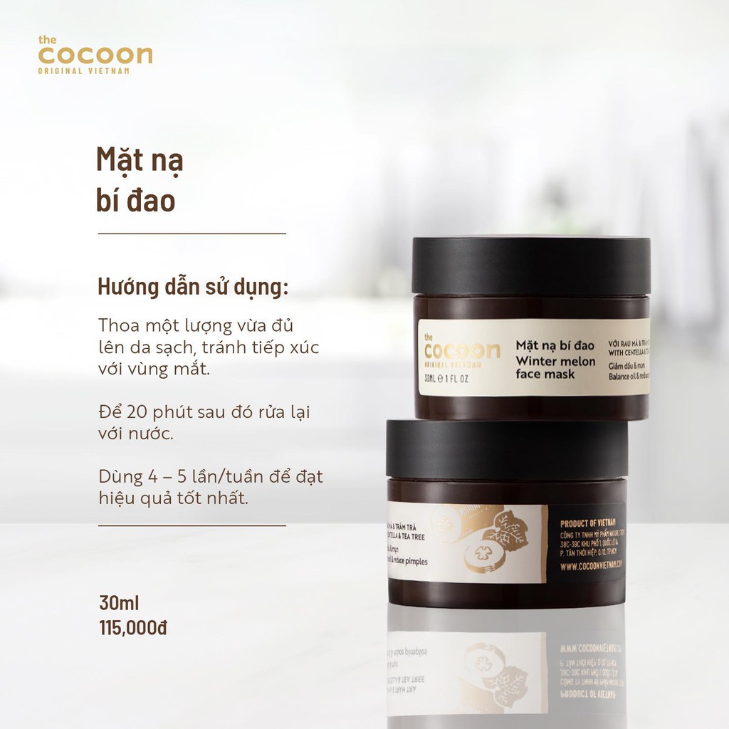 Mặt Nạ Cocoon Bí Đao Giảm Dầu, Giảm Mụn, Cấp Ẩm & Sáng Da - Winter Melon Face Mask 30mL
