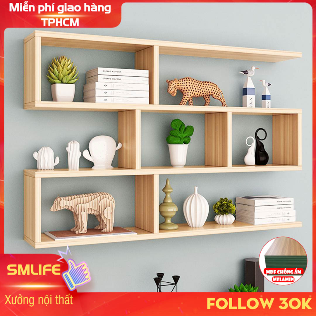 Kệ gỗ treo tường trang trí hiện đại SMLIFE Waldemar  | Gỗ MDF dày 17mm chống ẩm | D120xR15xC82cm