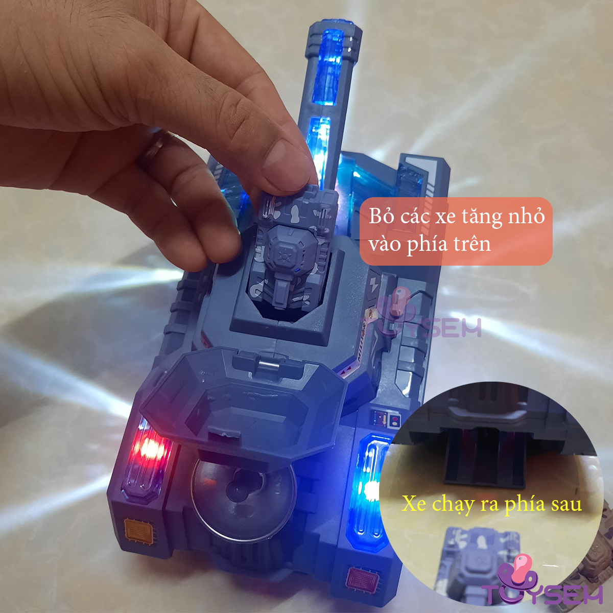 Đồ chơi xe tăng xoay 360 độ có đèn và nhạc kèm theo 3 chiếc xe tăng nhỏ - Quà tặng đồ chơi sinh nhật cho bé - Xe tank 306 dã chiến cho bé