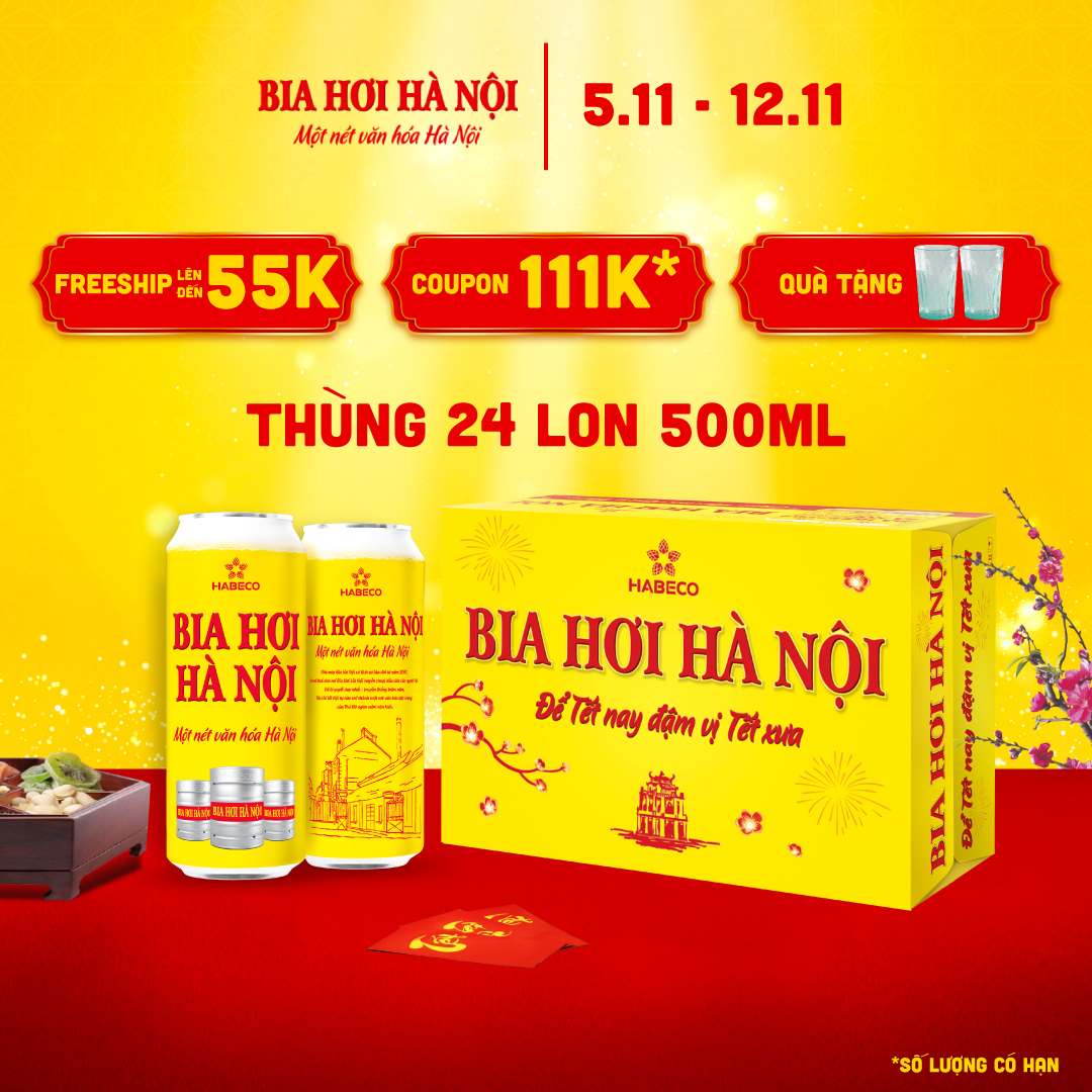 Bia Hơi Hà Nội - Thùng 24 lon 500ml - Phiên bản Tết