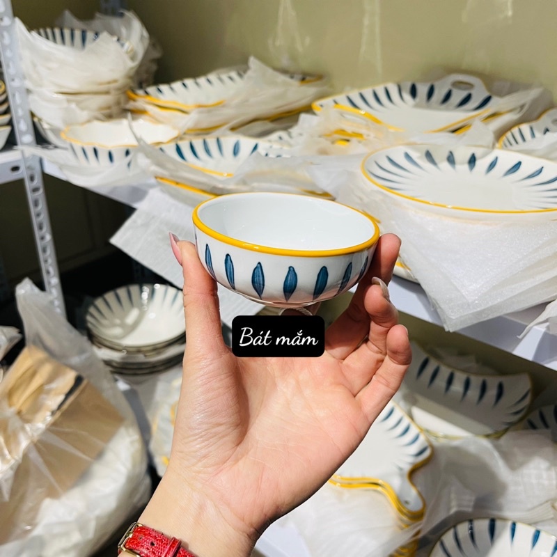 Bộ bát đĩa decor siêu đẹp set bát đĩa nhật hoạ tiết lá liễu 15 món