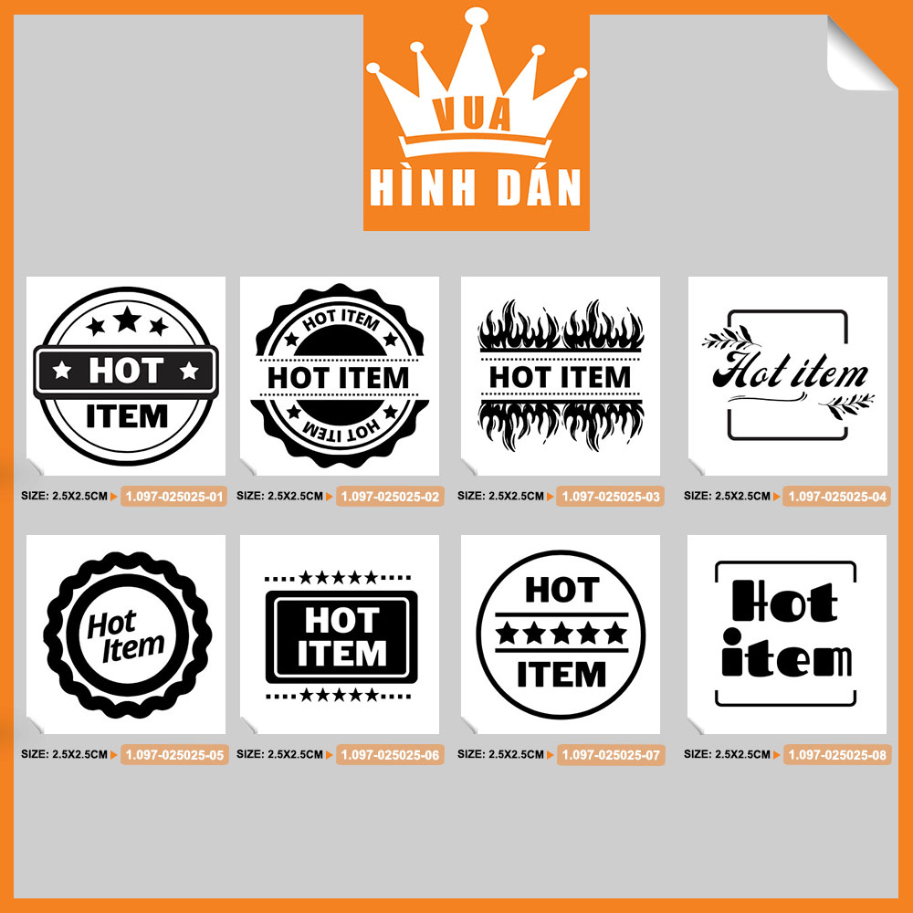 Hình ảnh Set 100/200 sticker HOT ITEM (2.5x2.5cm) tem dán mini SẢN PHẨM BÁN CHẠY dán lên sản phẩm dành cho shop (1.097)