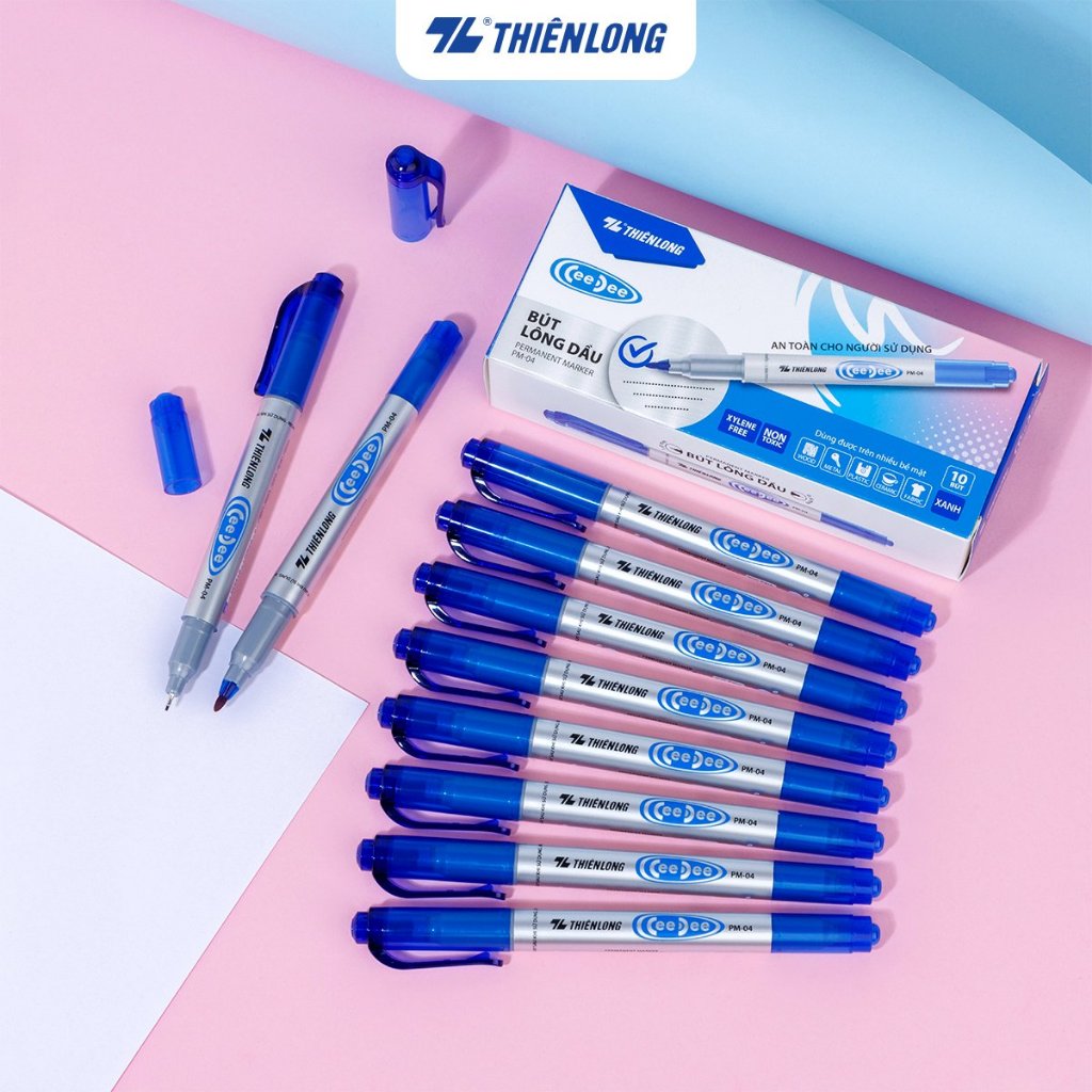 [Hàng chính hãng] Hộp 10 bút lông dầu viết dạ kính Thiên Long Ceedee PM-04 - Bút đi nét, tô viền CD PM04