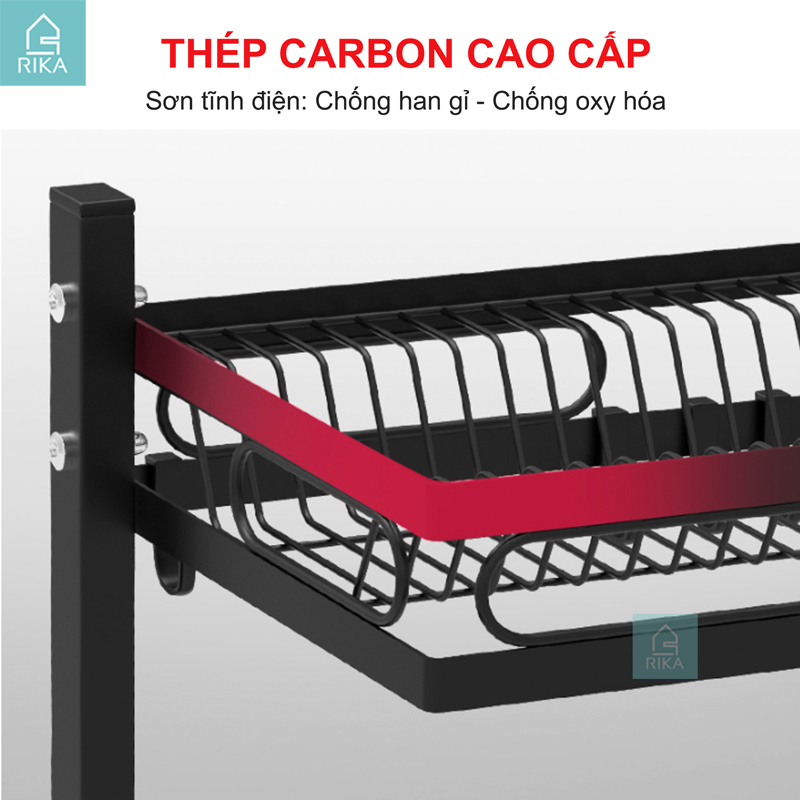 Kệ úp chén bát đĩa đa năng thông minh trên bồn rửa Rika KGB thép carbon không gỉ sơn đen tĩnh điện,1 2 tầng chịu lực cao