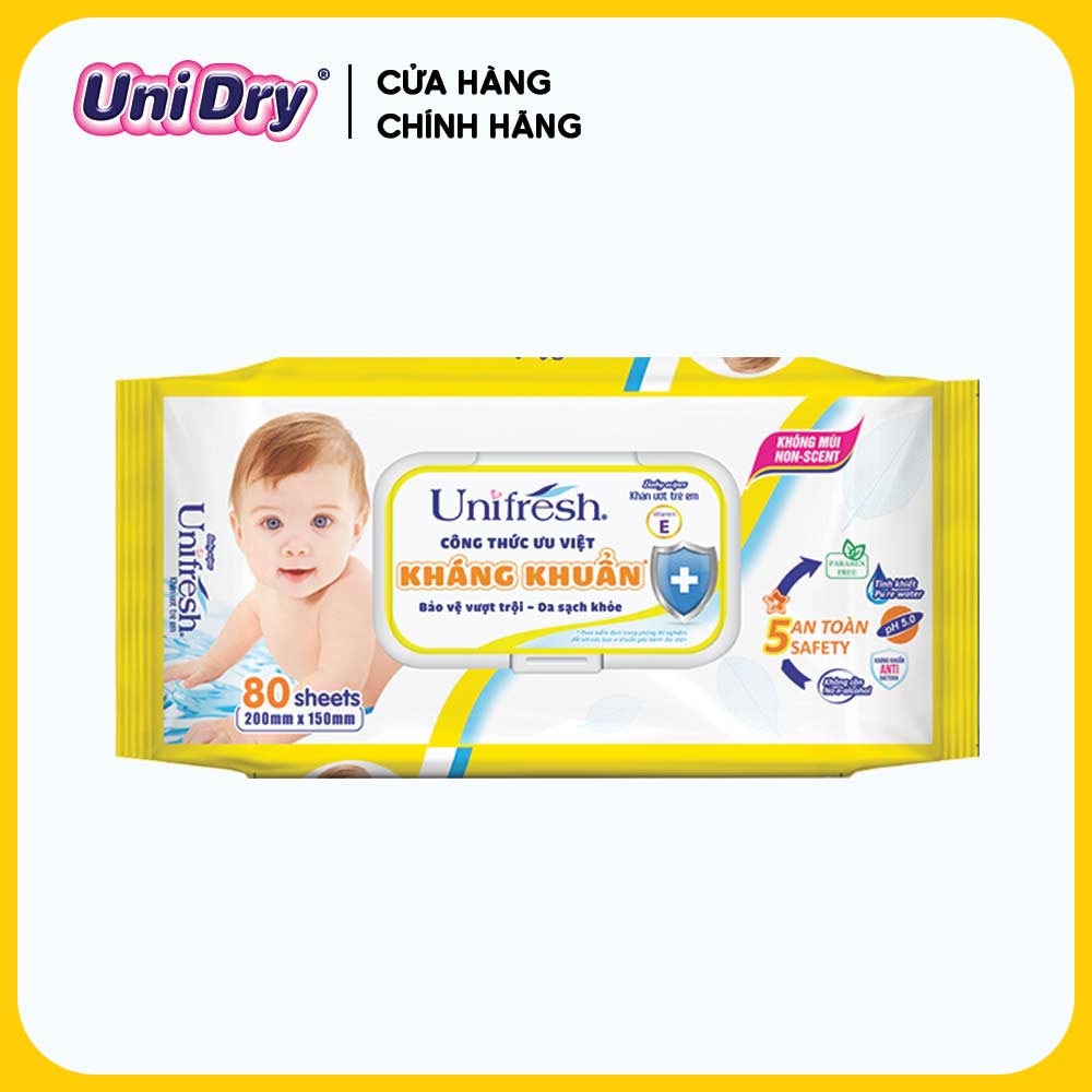 [Qùa tặng không bán] Khăn ướt UniFresh Vitamin E 80pcs