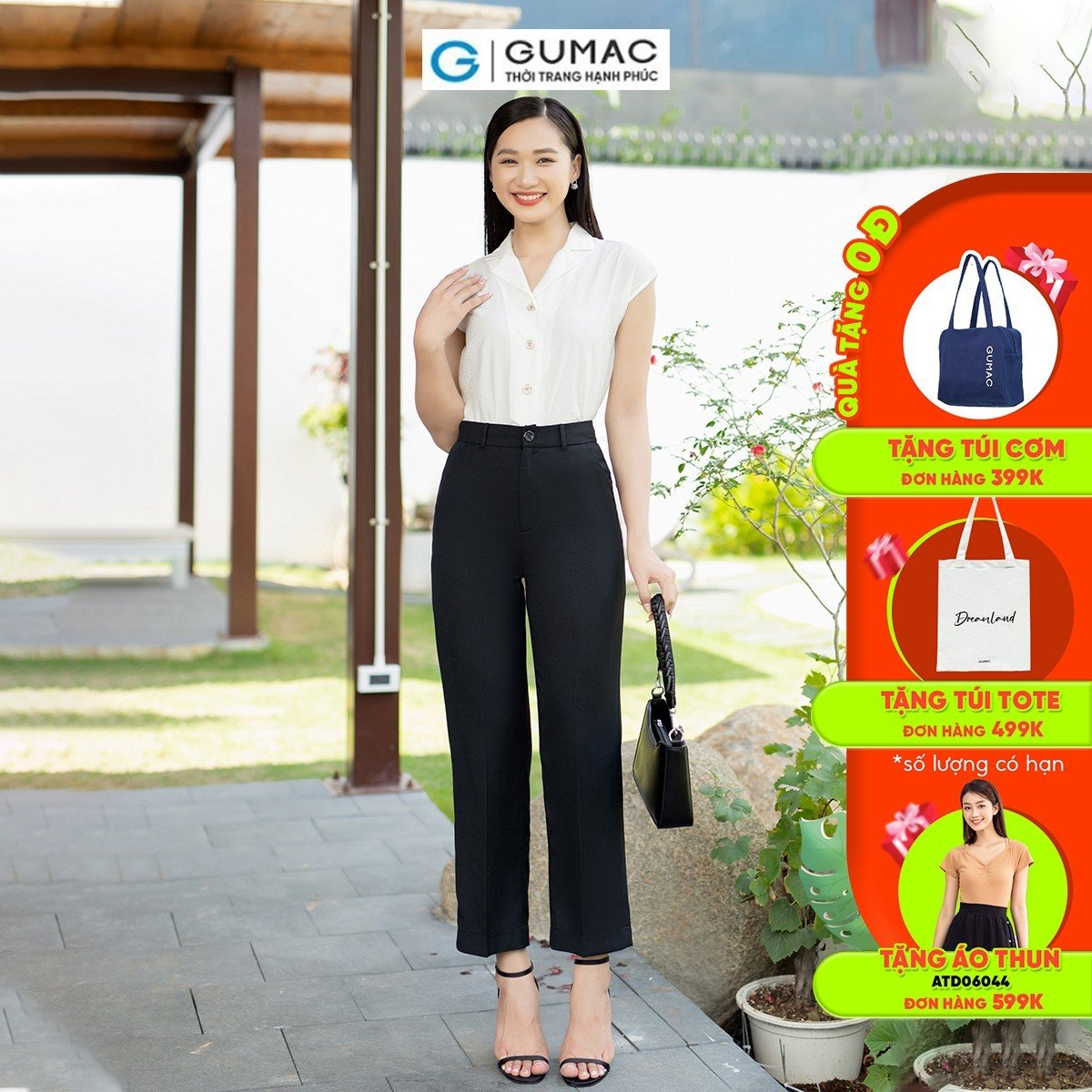 Quần tây nữ ống suông túi cơi sau tôn dáng thanh lịch công sở thời trang GUMAC QD07035