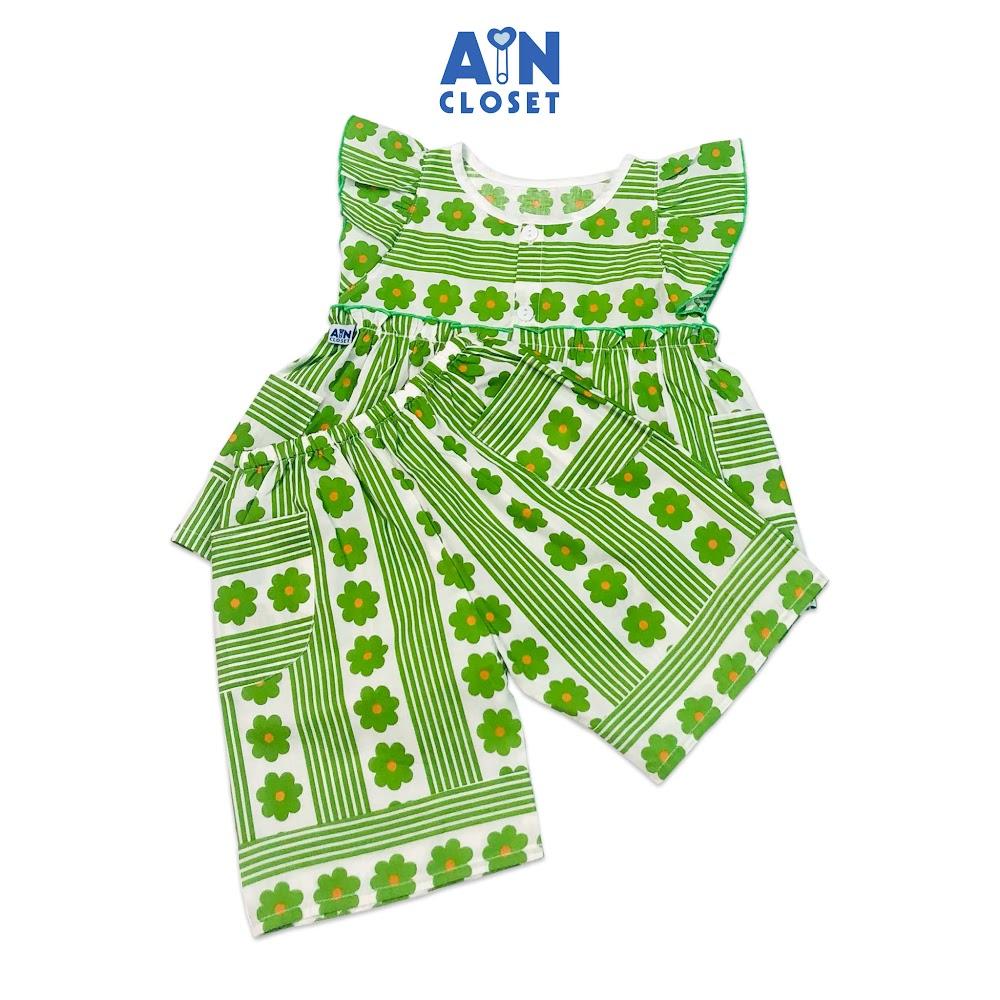 Bộ quần áo lửng bé gái họa tiết Hoa kẻ xanh lá cotton - AICDBGOSN721 - AIN Closet