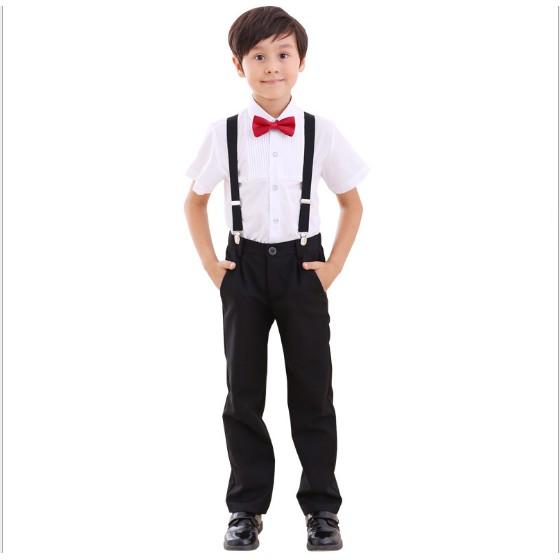 Set công tử đi tiệc có dây đeo dành cho bé trai TQB005 gồm 3 chi tiết (áo sơ mi trắng ngắn tay+quần tây đen dài+dây đeo