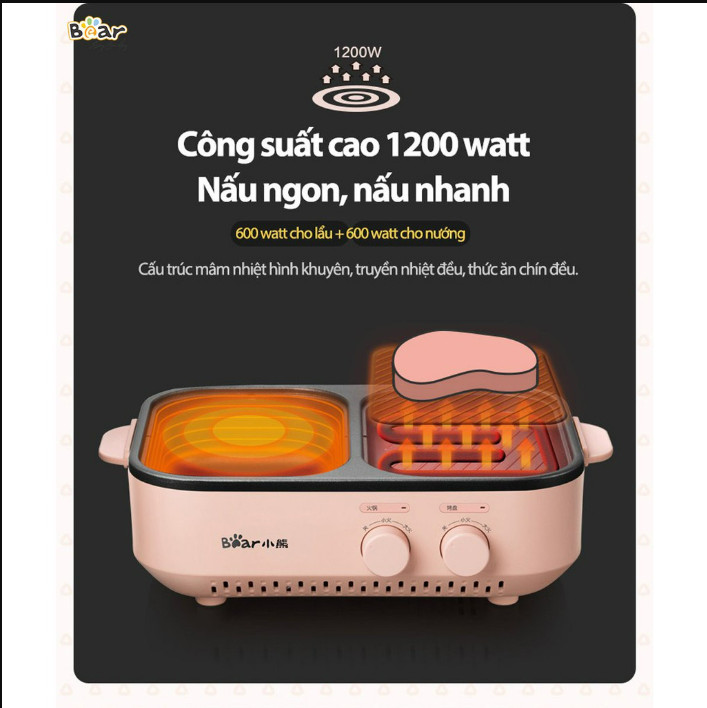 Bếp Lẩu, Nướng Mini 2 Ngăn SHABAN Cao Cấp 2 In 1 - Siêu Chống Dính, Đa Năng, Tiện Lợi,