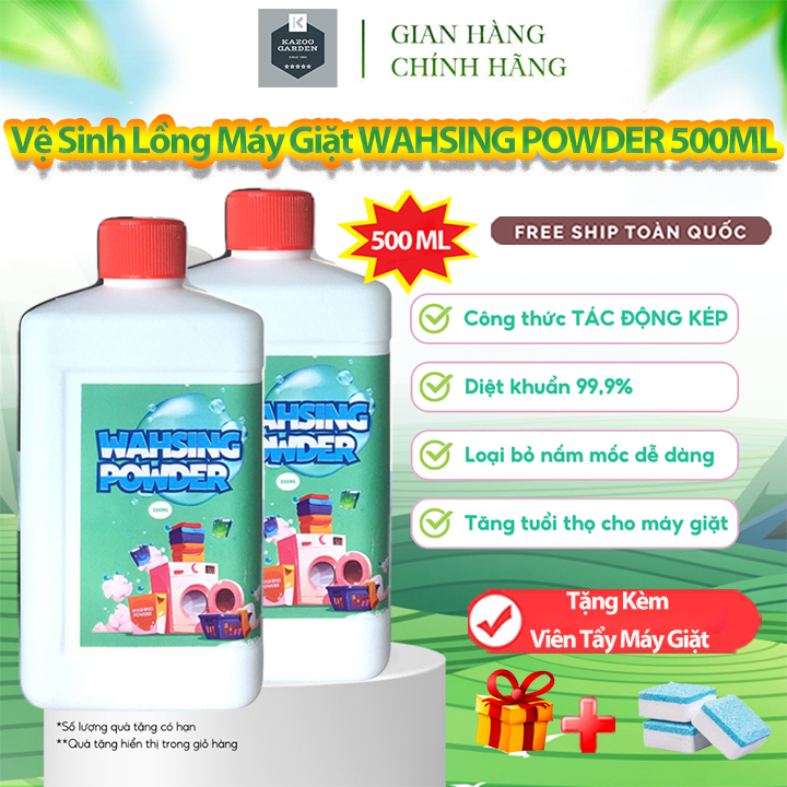 [Tặng Viên Tẩy] Nước Tẩy Lồng Máy Giặt WAHSING POWDER Chai 500ml, Mùi Dễ Chịu Vệ Sinh Khử Khuẩn Lồng Giặt Hiệu Quả