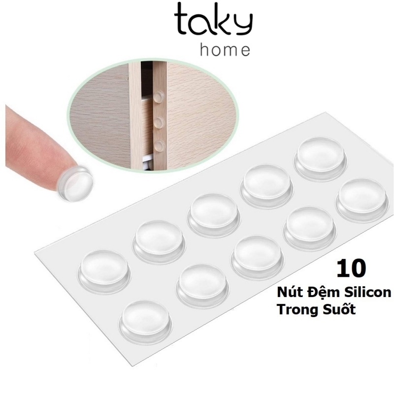 10 Nút Đệm Trong Suốt Silicone Tự Dán, Tiện Dụng Giúp Chống Va Đập Cánh Cửa, Đồ Đạc Trong Gia Đình, TakyHome 1750