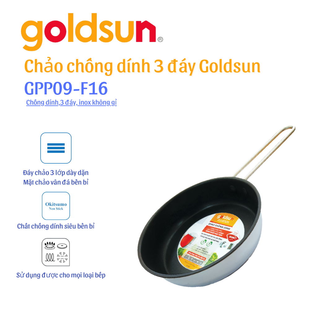 Chảo chống dính inox Goldsun GPP09-F16