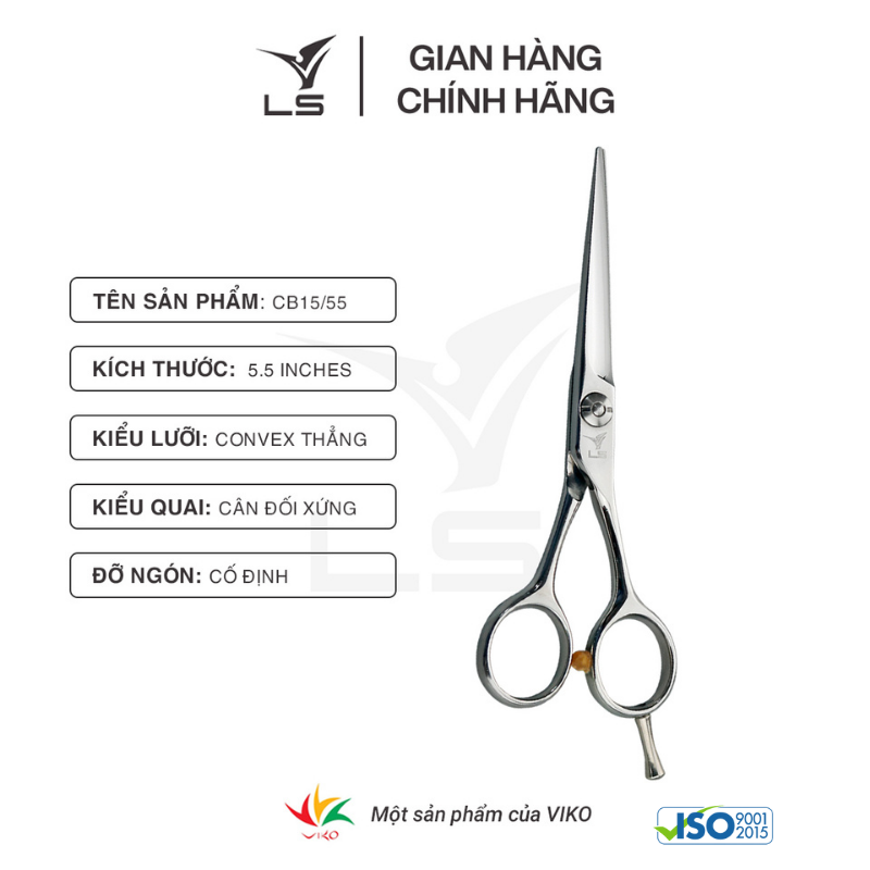 Kéo cắt tóc LS lưỡi thẳng quai offset cân đối xứng đỡ ngón cố định CB15/5.5