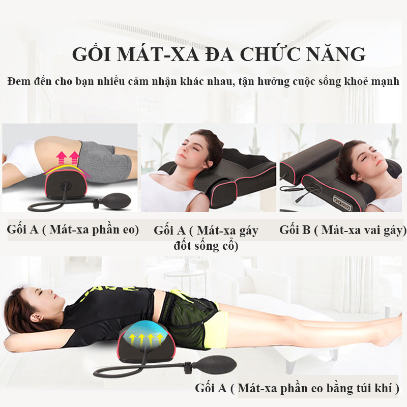 Gối massage máy mát-xa cổ vai gáy mát xa eo hông 20 đầu massage đa chức năng xoa bóp thư giãn ( có túi khí )