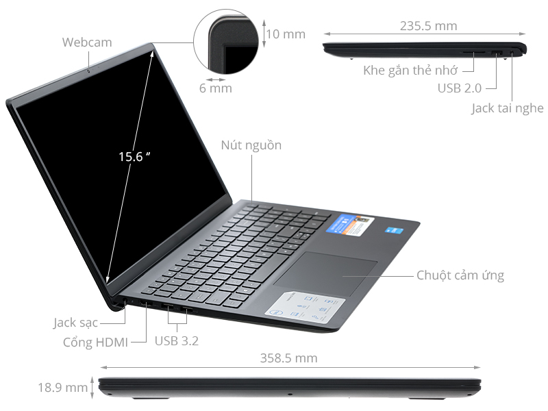 Máy Tính Xách Tay Laptop Dell Inspiron 15 3511 (Core i5-1135G7, Ram 8GB, SSD 256GB, 15.6 inch FHD) - Hàng Nhập Khẩu