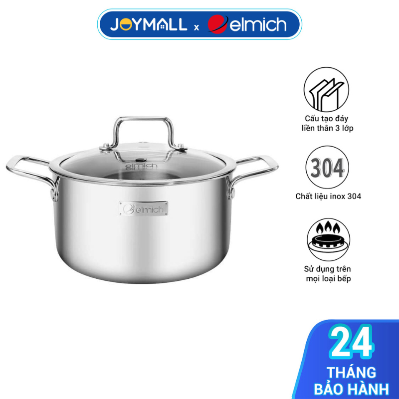 Nồi luộc gà Inox 3 lớp đáy liền Elmich Trimax Classic 28cm 2410OL, Hàng chính hãng, Dùng được mọi loại bếp - JoyMall