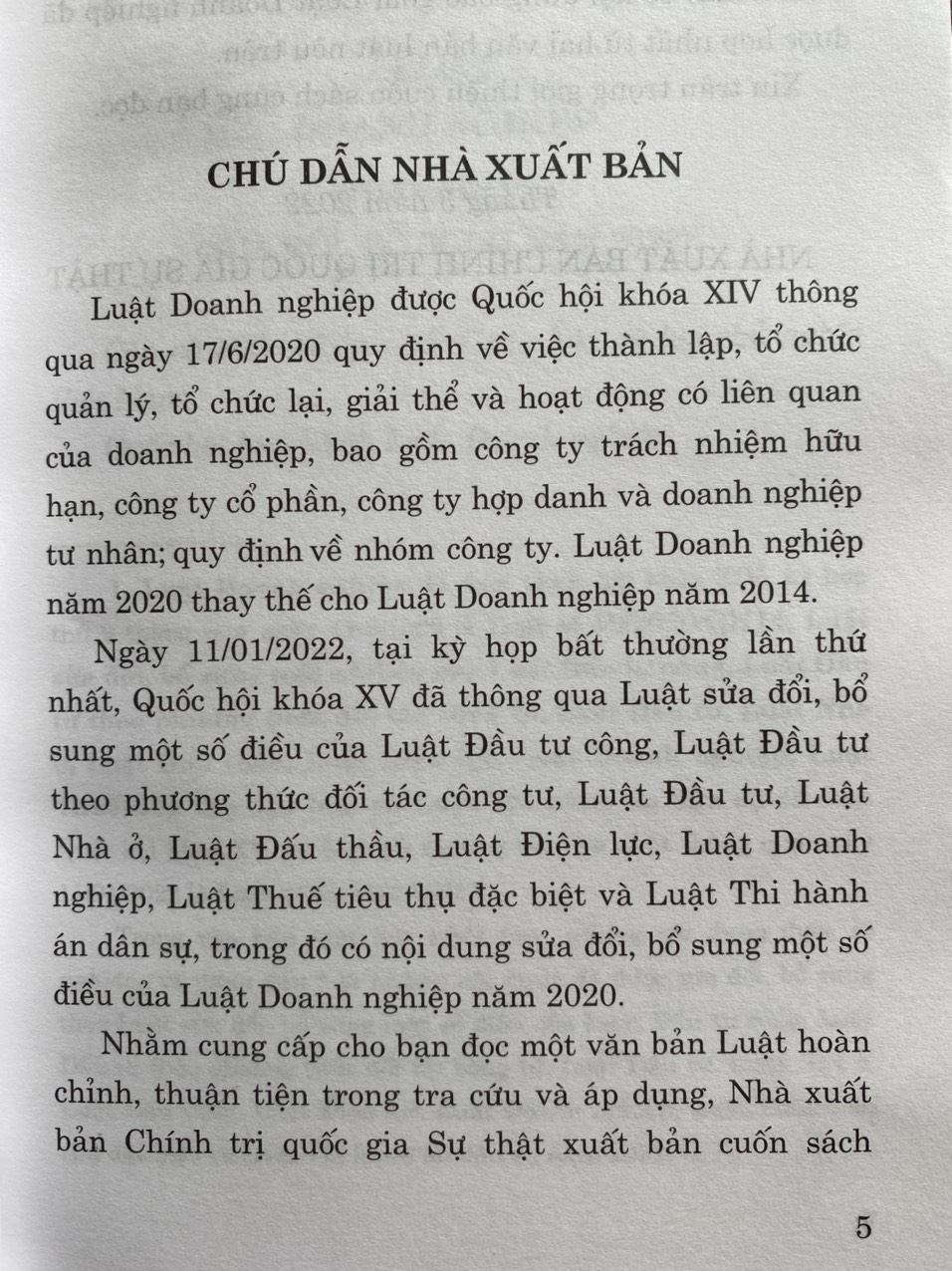 Luật Doanh Nghiệp (Hiện Hành) (Sửa Đổi, Bổ Sung Năm 2022)