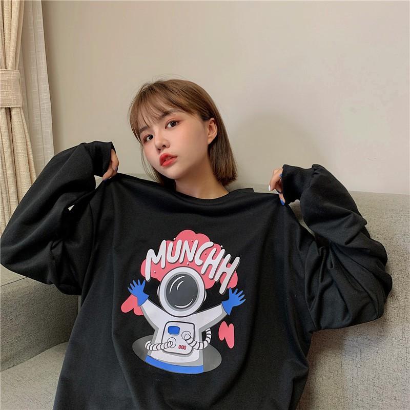 Áo Thun Tay Dài Unisex Có Bo Tay MUNCHH Phi Hành Gia Thu Đông