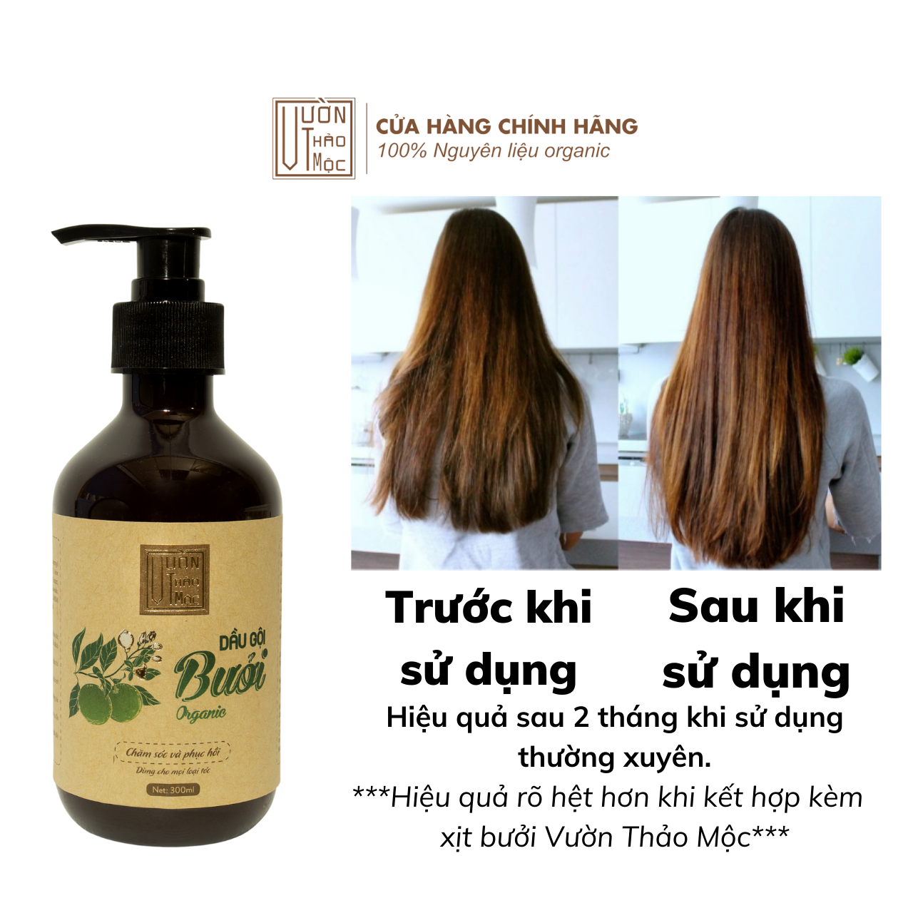 Dầu Gội Bưởi VƯỜN THẢO MỘC ORGANIC Nuôi Dưỡng Mái Tóc Khỏe Mạnh  Chai 300/500ml