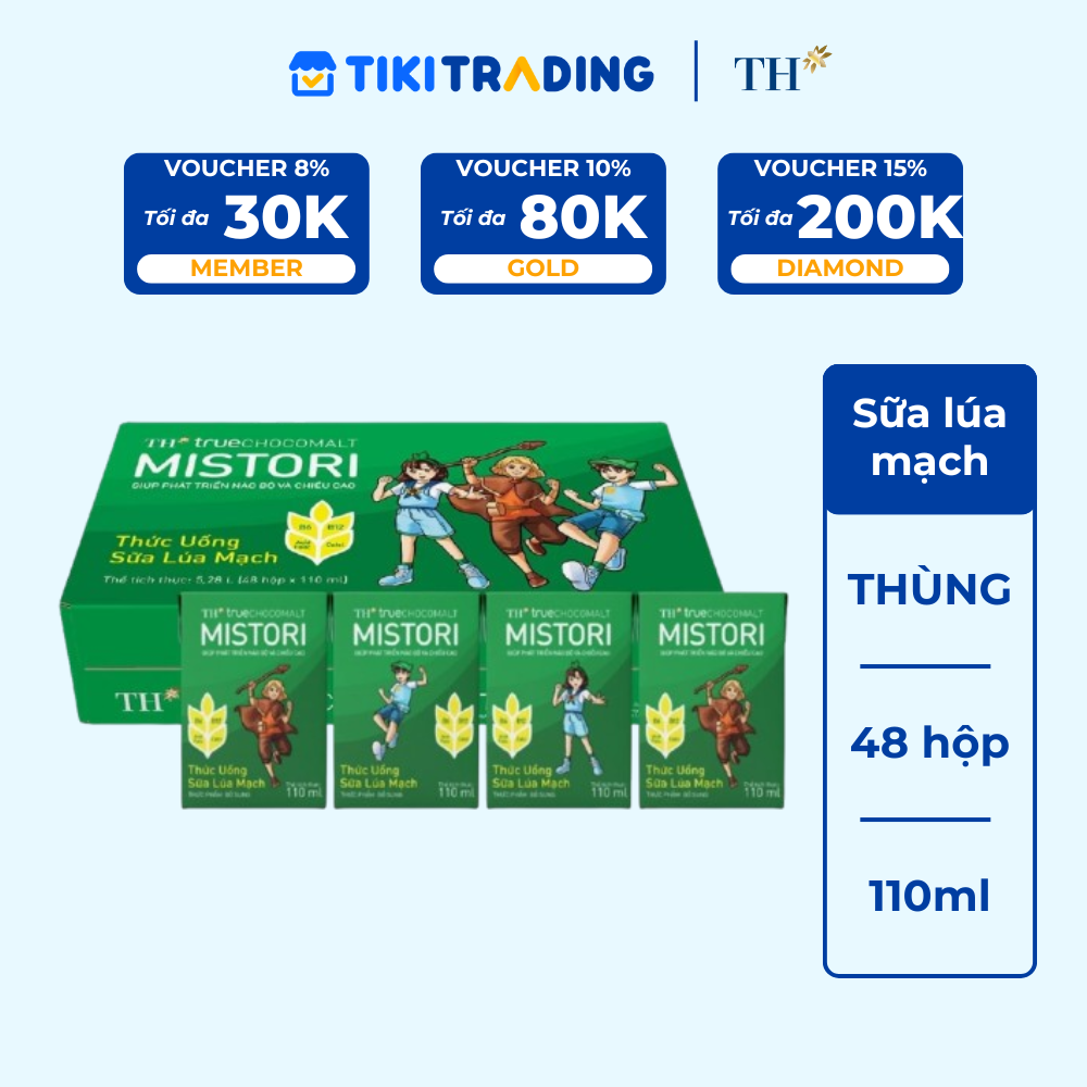 Thùng 48 Hộp Thức uống sữa lúa mạch TH True Chocomalt Mistori 110ml