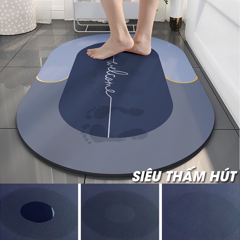 Thảm nhà tắm ovan siêu thấm hút ,thảm chùi chân chống trượt mềm mịn 60 x 40cm hiện đại đơn giản