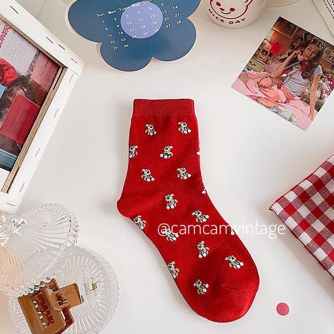 Set Tất Cổ Cao Nữ Vớ Cao Cổ Noel Tết Làm Quà Tất Tiêu Thư LOLITA ĐỎ Cổ Bèo Nhún Tất Vớ Nữ ULZZANG STYLE HÀN QUỐC