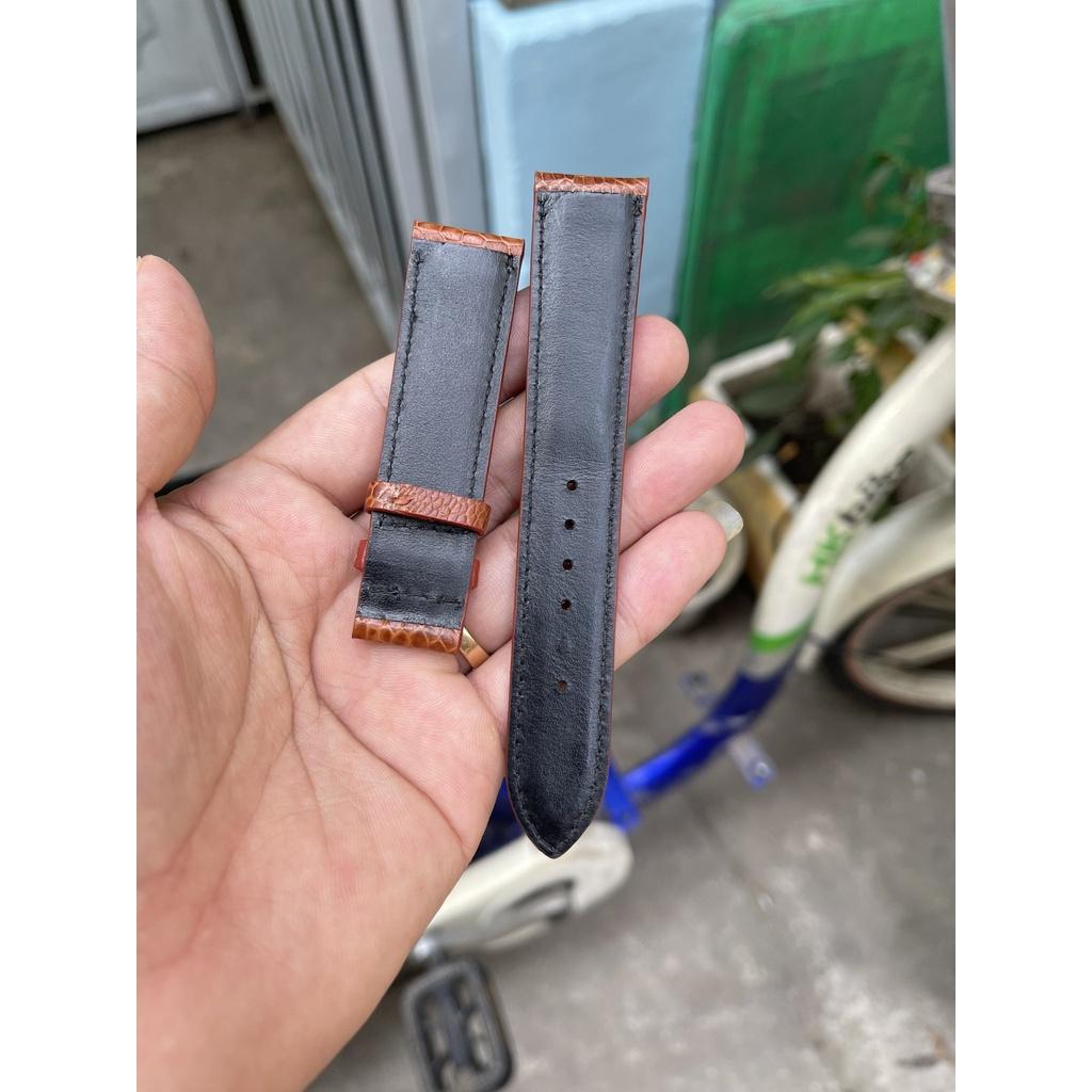 Dây đồng hồ nam nữ da đà điểu, dây đồng hồ da thật màu nâu size 18, 20, 22 Tặng kèm khóa, chốt và tool thay dây