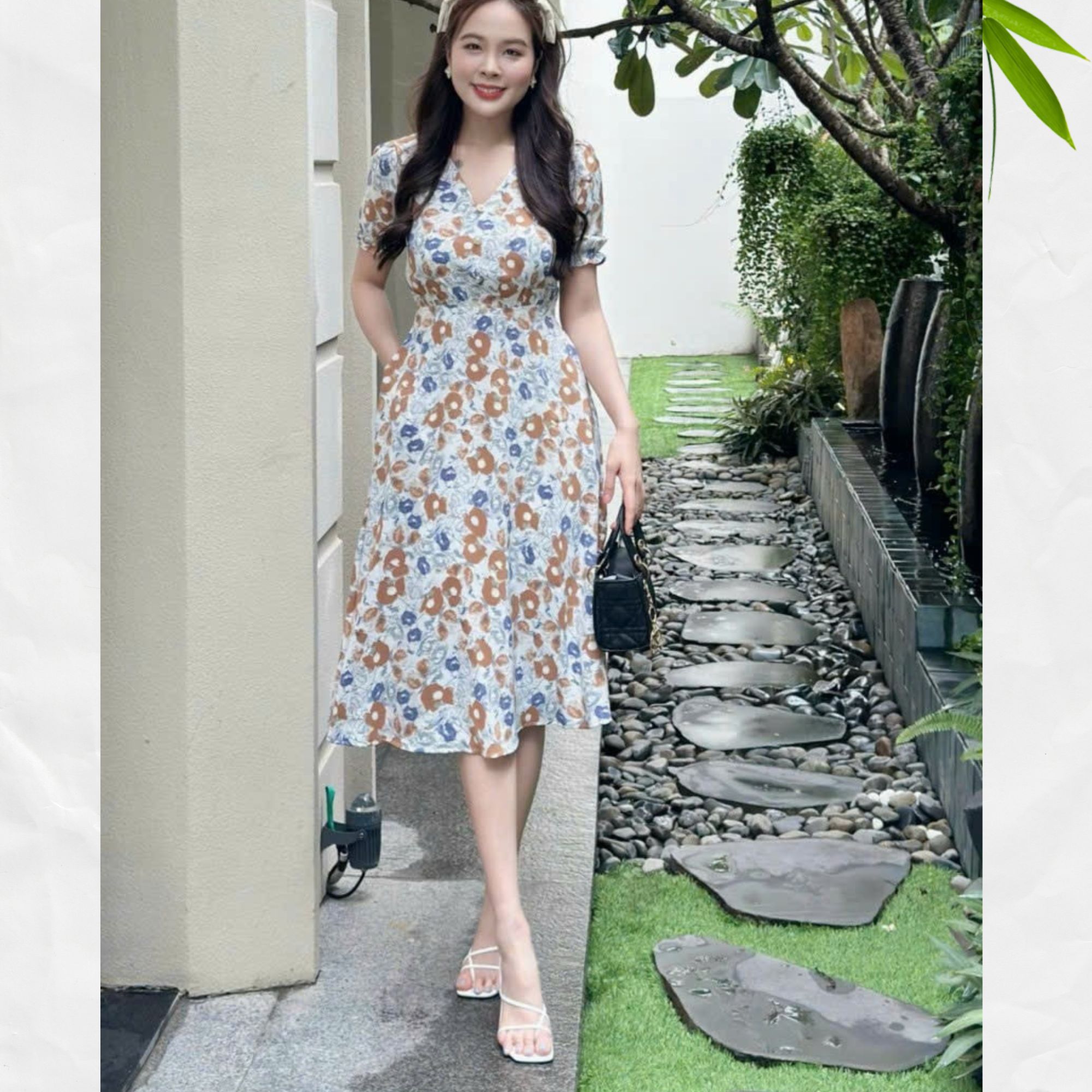Đầm Xòe Họa Tiết Hoa Nhí vải Lụa mịn, mát - Size M,L,XL,XXL