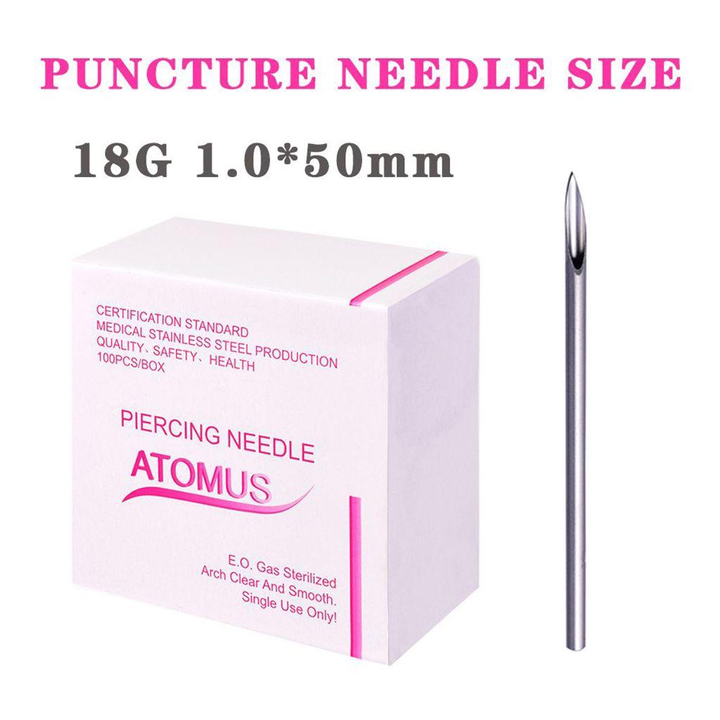 100Pcs Sterile Piercing Needles for Body Ear Navel Nipple - Gauge 12G/14G/16G/18G/20G/Mix Size