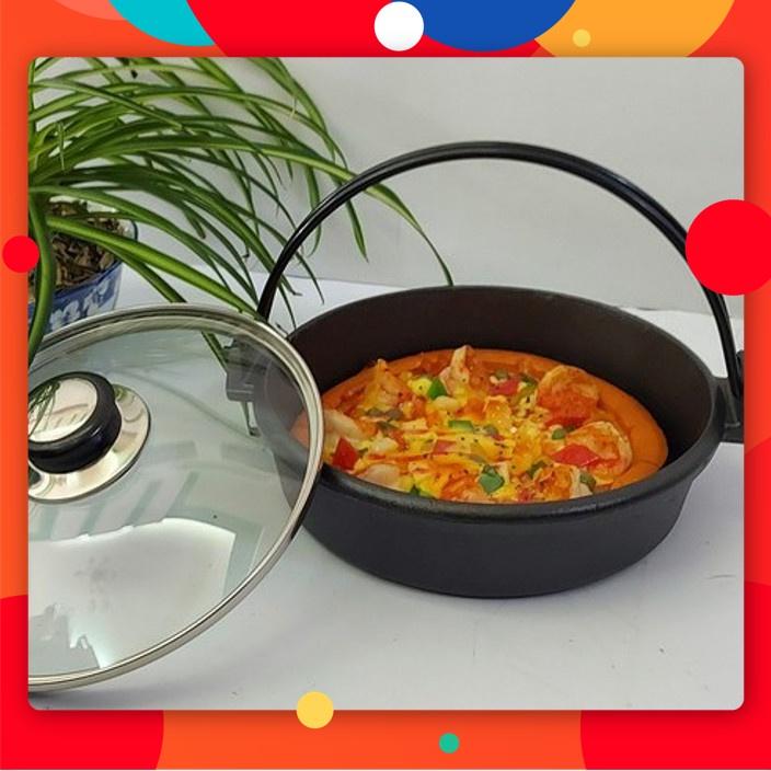 Nồi gang chống dính nắp kiếng có quai